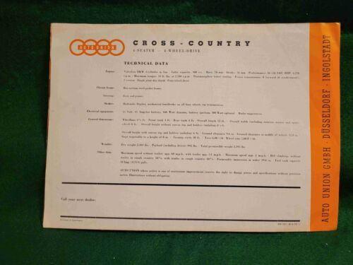 1960 ca.(?)Auto Union Cross-Country 2 pagine brochure/cartella di vendita a colori in inglese - Foto 4 di 5