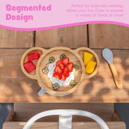 2pc Tiny Dining Red Bamboo Koala Baby Weaning Plate & Fork Set with Suction - Picture 2 of 7