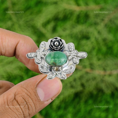 Oval Chrysoprase Gemstone Sterling Silver Solitaire Flower Daughter Ring Jewelry - Picture 3 of 7