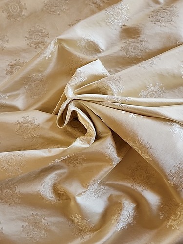 Cream and Metallic Upholstery Fabric Jacquard Brocade Drapery 54"W BTY - Picture 2 of 15