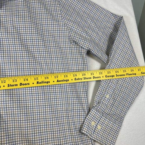 David Donahue Mens Shirt Long Sleeve Trim Fit 16 32/33 Button Up Blue Tan Stripe - Picture 8 of 11