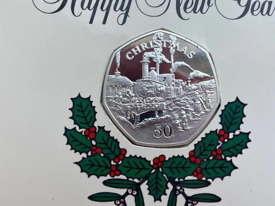 1984 ISLE OF MAN SILVER PROOF CHRISTMAS CARD 50P FIFTY 50 PENCE COIN - D DIE - Image 3 of 4