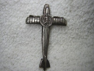 Vintage SAINT RAPHAEL Old Propeller Airplane Silver Tone Holy Medal †† Art Deco