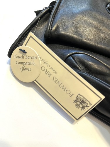 FOWNES BROTHERS Black Leather Faux Fur Lined Touch Screen Compatible Gloves M - Picture 8 of 13