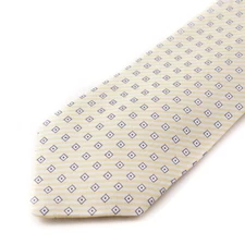 NWT $295 CESARE ATTOLINI Light Yellow-Navy Blue Jacquard Print Silk Tie