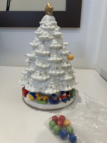 Vintage Avon Weihnachtsbaum Glasfaser beleuchtet mit Box Porzellan Musik 10" - Bild 15 von 16