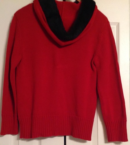RELATIVITY Sweater Petite Small PS Women's Hooded Faux Fur Full Front Zip - Picture 2 of 4