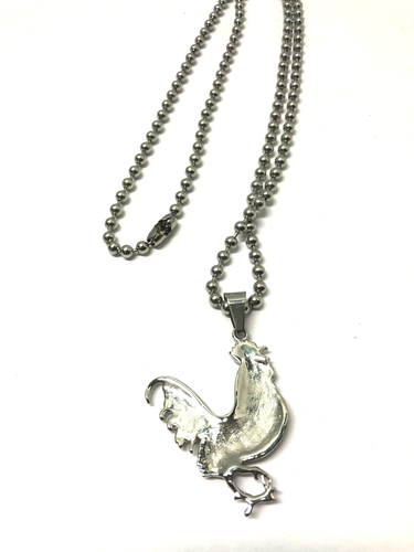 Stainless Steel 26" COCK Rooster Chicken with Crystals Necklace NEW - Picture 4 of 4