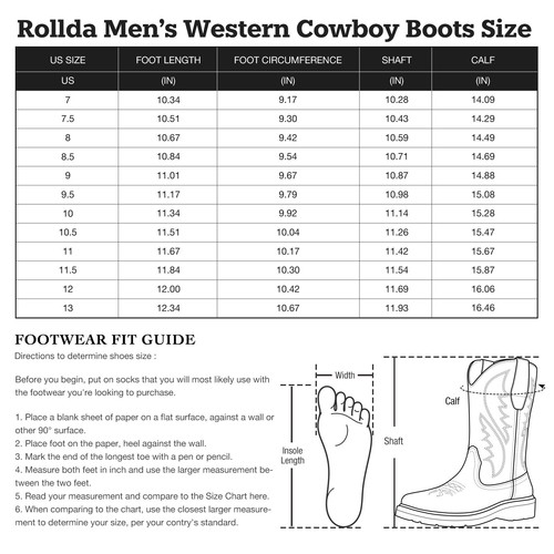 Rollda Men's Western Cowboy Boots Velvet Lining Square Toe Leather Work Boots - Picture 59 of 81