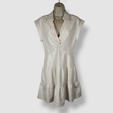 Alice + Olivia Women's Ivory Faux Leather V-Neck Twisted Mila Dress Size 8