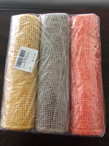3 Roll Poly Burlap Mesh Decoration 10 inch Wide Orange Yellow Jute Wreath New - Picture 2 of 4