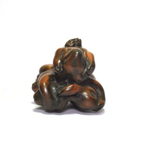 Japanese Handmade wooden Netsuke Statue Collectible Netuke Rabbit Design F/S - Picture 8 of 9