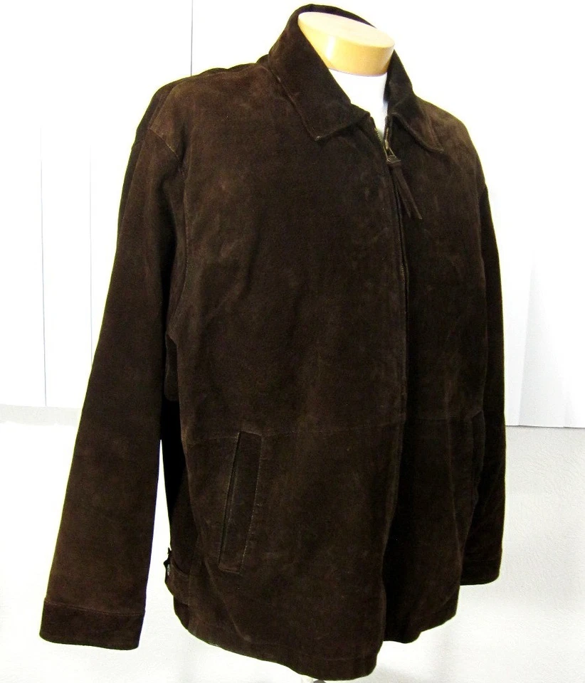 CHAQUETA ABRIGO IMPERMEABLE CREMALLERA COMPLETA CUERO GAMUZA TALLA XL EXTRA GRANDE MARRÓN SÓLIDO PP Foto 4 de 4