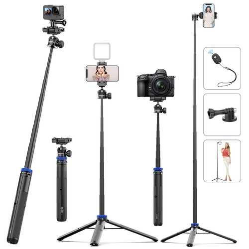 Selfie Stick Tripod with Remote Control, 64" Extendable Vlog Stand with 2-in-... - Picture 2 of 7