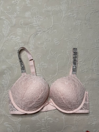Victoria's Secret Bombshell Add-2-Cups Push-up BH Glanz Träger rosa Spitze NEU - Bild 5 von 10