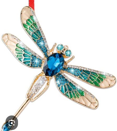 Vintage Dragonfly Brooch Jewelry with Blue and Green Accents Goldtone Unique