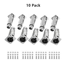 5/10* 3-Pin XLR Male to XLR Female Feed/Pass Thru Connector for D Panel Mounting