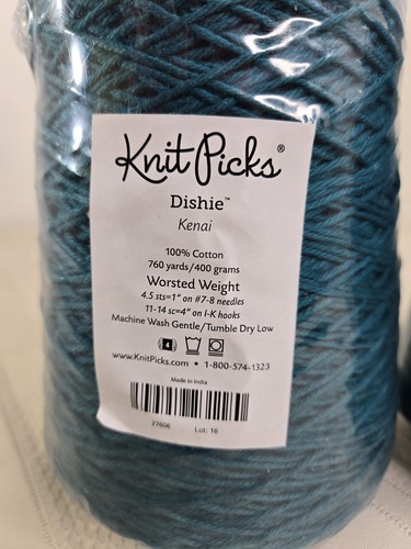 Selecciones de punto Dishie Worsted peso 100 % algodón (2) cono verde keane - 400 g 750y - Imagen 2 de 8