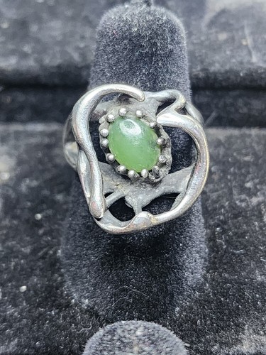 Anillo Brutalista Vintage Plata Esterlina Jade Verde MCM Modernista Talla 6 - Imagen 1 de 4