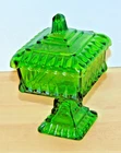 Vintage Jeanette Glass Emerald Green Flashed Covered Pedestal Wedding Cake Box