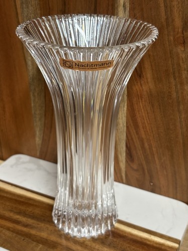 Nachtmann Lead Crystal Clear Glass Vase Flared Top Ribbed Edge 7” Tall - Picture 4 of 6