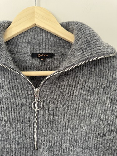 Quince Baby Alpaca-Wool Quarter Zip Sweater in Charcoal | Size Medium - Picture 4 of 8