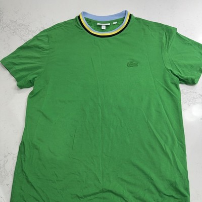 Lacoste Shirt Men s L Green Stripe Ribbed Collar Pique Regular Fit