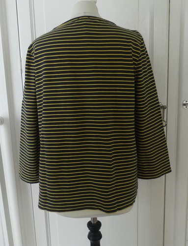 JAEGER Navy Blue & Yellow Striped Cotton 3/4 Sleeve Top with Stretch XL / UK 18 - Picture 3 of 5