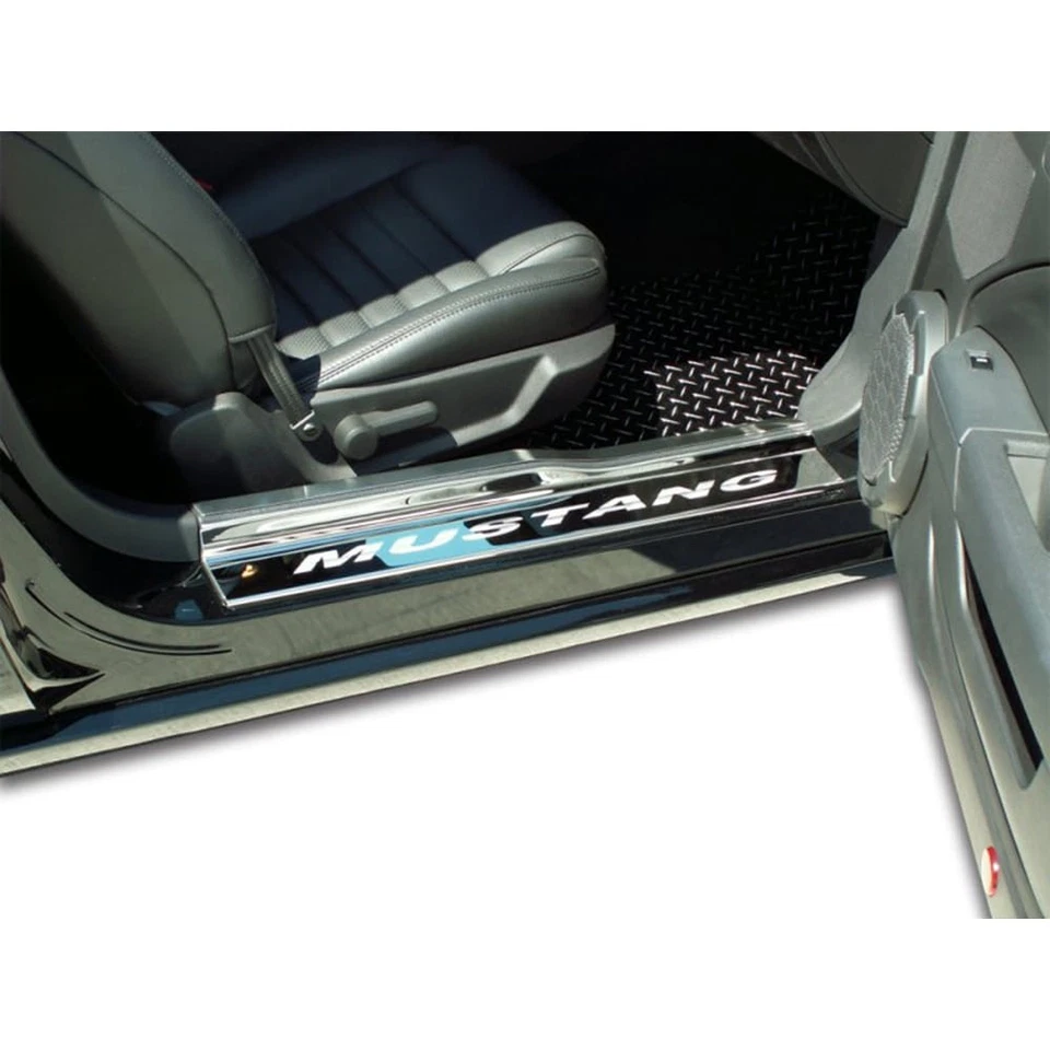 Комплект отделки порога двери из нержавеющей стали с травленым «Mustang» для 2005-2009 Ford Mustang V6/GT - Изображение 3 из 4