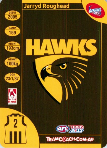 2013 Hawthorn Hawks AFL Premiers TeamCoach Card - Jarryd Roughead - Picture 2 of 3