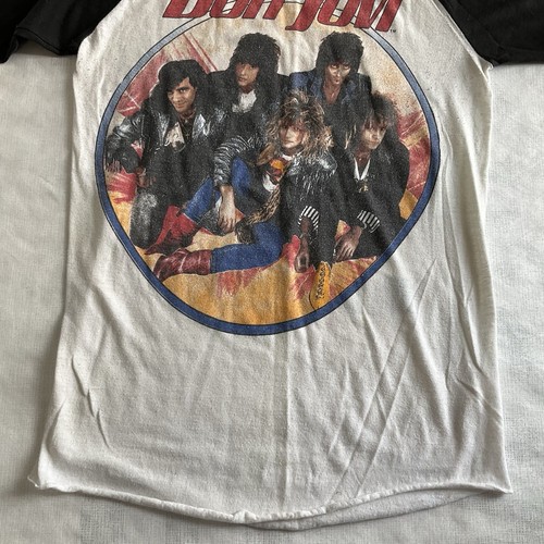 T shirt vintage anni 80 Bon Jovi XL? Slippery When Wet Tour Made In USA manica 3/4 - Foto 6 di 12