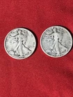 LOT of 2 - 1945 P   LIBERTY WALKING   WW2 Silver Half Dollars - 90% Silver