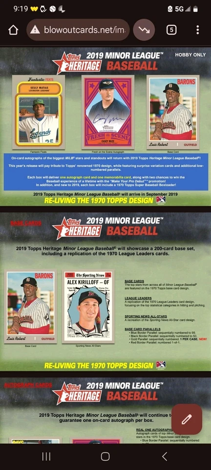 2019 Topps Heritage Minor League Baseball Hobby Box CAL RALEIGH ( MINOR LEAGUE)  - Image 3 of 4