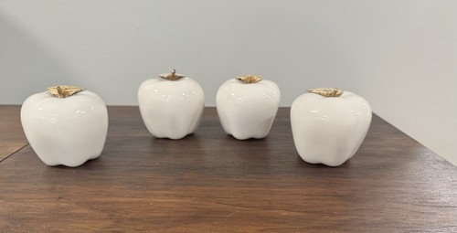 4 VTG Hollywood Regency MCM White Ceramic Apples - Christmas Decor - **READ** - Picture 8 of 15