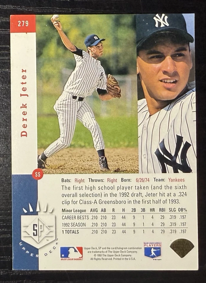 Upper Deck SP Derek Jeter 1993 novato #279 radiocontrol New York Yankees Foto 2 de 2