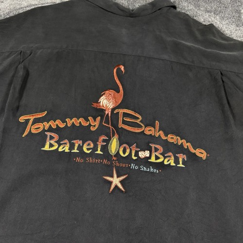 Tommy Bahama Shirt Embroidered “Bare Foot Bar” Silk Men XL Black