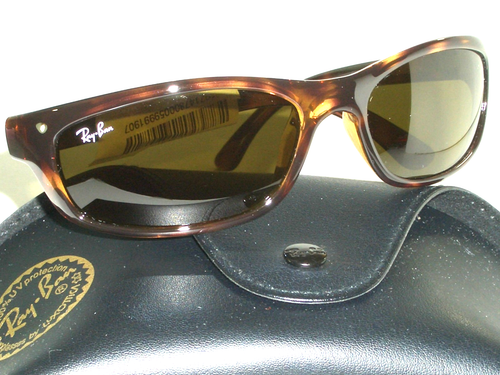 57[]16 135 RAY-BAN RB4115 GLOSSY TORTOISE B15 BROWN SLEEK WRAP SUNGLASSES NEW - Picture 2 of 9