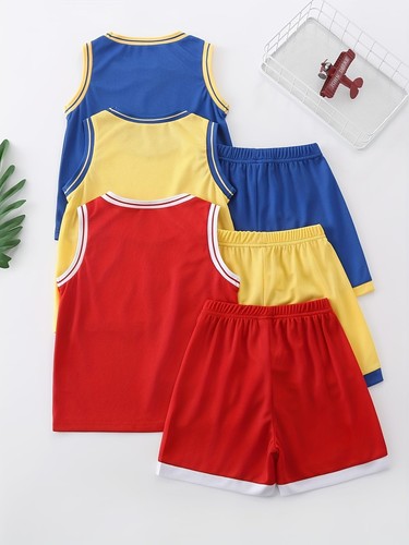 Boys' Active Shorts Set 6 Pieces Athletic Jersey Tank Top and Basketball Shor... - Picture 2 of 7
