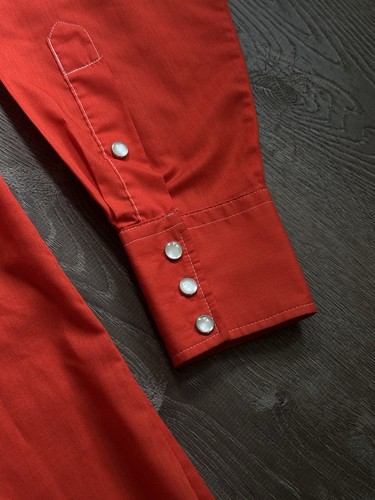 Vintage 60s H Bar C Men’s Red Pearl Snap Button Up Long Tail Western Shirt USA - Picture 3 of 6