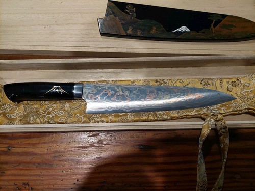 Takeshi Saji Maki Art Knife Coloured Damascus 270mm Gyoto - Picture 7 of 8