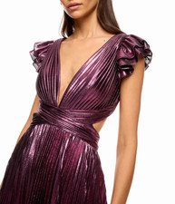 Ieena for Mac Duggal Ruffle Sleeve LaceUp Back Pleated Metallic Gown -Sz: 8/$498