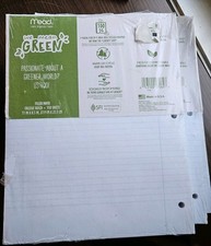 Mead We Mean Green College Ruled Loose Leaf Filler Paper 100 Recycled Lot Of 5