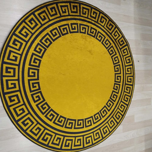 Greek Key Round Rug, Round Area Rugs, Soft Living Room Carpet, Modern Natural - Picture 5 of 15