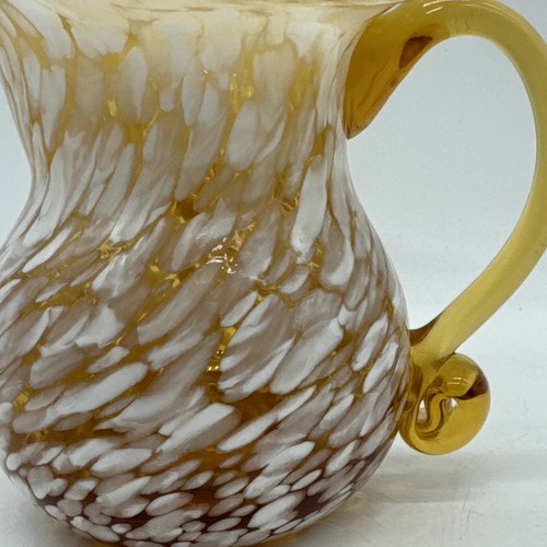 Amber Art Glass Vase Vintage Handblown Collectable Pitcher Creamer White Swirl - Picture 4 of 9