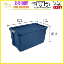 Sterilite 45 Gallon Extra Large Storage Bin - Blue Latch Lid & Wheels,Heavy Duty
