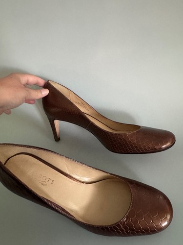 Talbots Mujer Marrón Punta Redonda Slip On Stiletto Zapatos de salón Talla 9.5 B Metálicos - Imagen 3 de 8