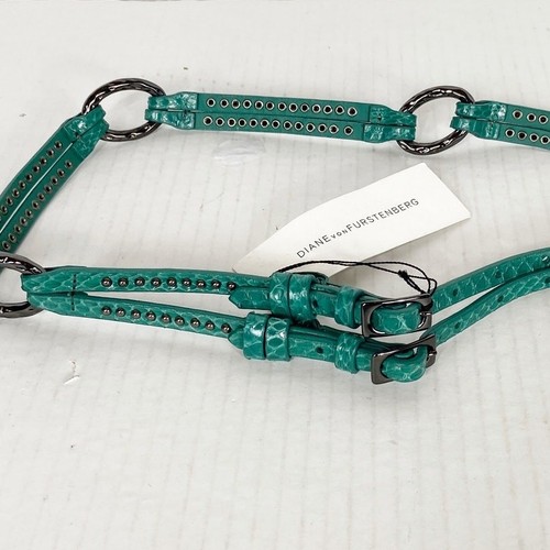 NEW Diane von Furstenberg Green Snake Leather Miller Belt Women's XL DVF - Picture 2 of 8