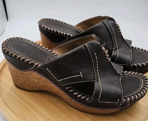 American Eagle Womens Sz 8.5 Slip On Studded Brown Suede Chunky Clogs Mule Heels - Picture 2 of 12