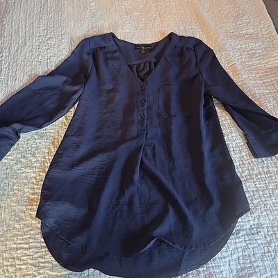 Fred David Top Shirt Womens Medium Navy Blue Casual Pullover 3/4 Sleeve.    U