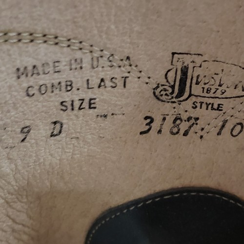 Justin Boots - Black Bull Hide Leather Size 9D Style 3187 Cowboy Rare - Picture 21 of 21